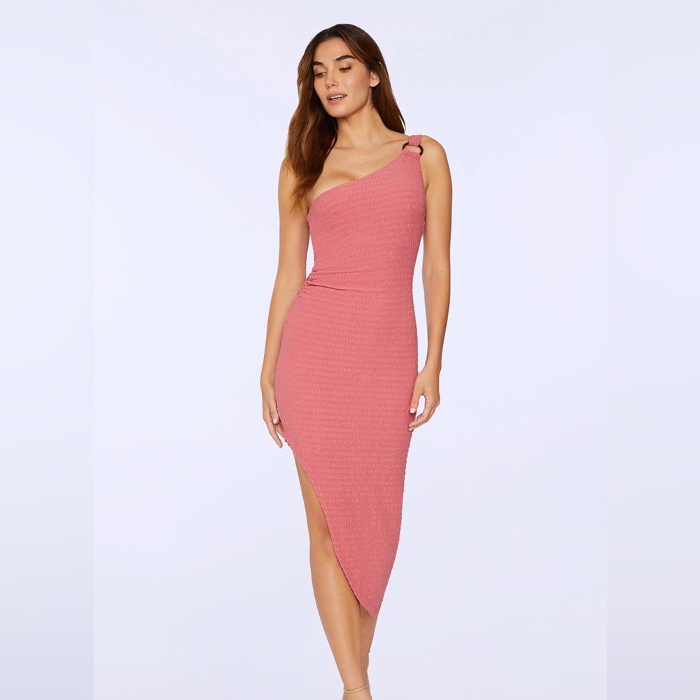 Likely Women's Pink Ruched One-Shoulder Asymmetric Harley Dress Size 00